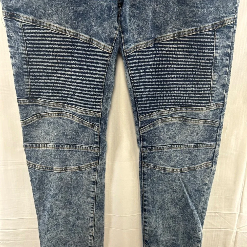 Akademiks‎ Moto Jeans Mens 38x32 Blue Acid Wash Ribbed Knee Streetwear